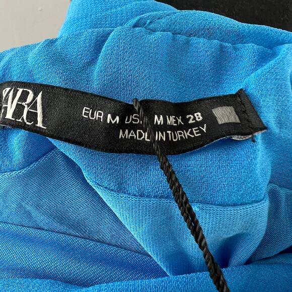 ZARA Camisole Halter Pleated Slip Dress Blue Cutout Sleeveless Midi Dress M NEW - Picture 10 of 12